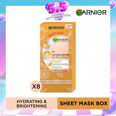 GARNIER - Hydra Bomb Eye Serum Mask Brightening Eye Mask with Hyaluronnic Acid & Orange Extracts (Reduces Eye_bags Dark Circles) 8s