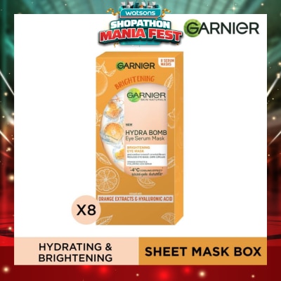 GARNIER - Hydra Bomb Eye Serum Mask Brightening Eye Mask with Hyaluronnic Acid & Orange Extracts (Reduces Eye_bags Dark Circles) 8s