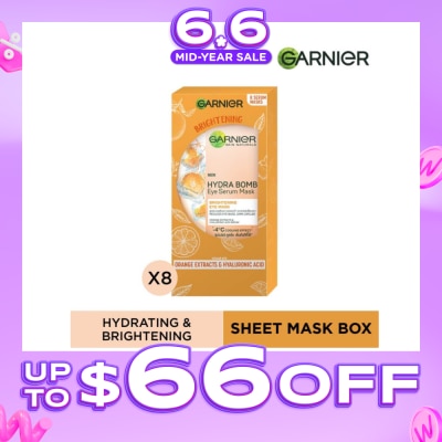 GARNIER - Hydra Bomb Eye Serum Mask Brightening Eye Mask with Hyaluronnic Acid & Orange Extracts (Reduces Eye_bags Dark Circles) 8s
