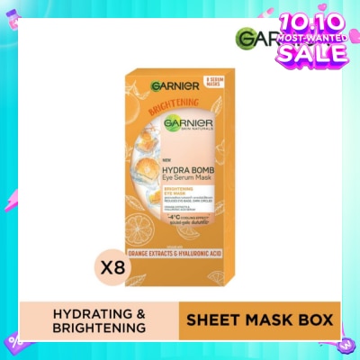 GARNIER Hydra Bomb Eye Serum Mask Brightening Eye Mask with Hyaluronnic Acid & Orange Extracts (Reduces Eye_bags Dark Circles) 8s