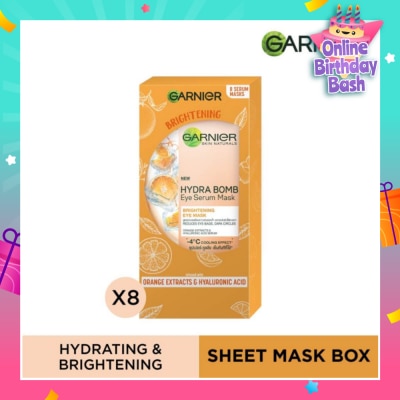 GARNIER Hydra Bomb Eye Serum Mask Brightening Eye Mask with Hyaluronnic Acid & Orange Extracts (Reduces Eye_bags Dark Circles) 8s