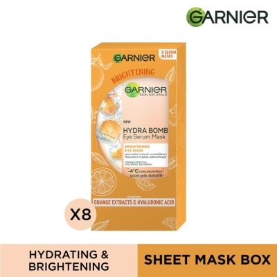 GARNIER Hydra Bomb Eye Serum Mask Brightening Eye Mask with Hyaluronnic Acid & Orange Extracts (Reduces Eye_bags Dark Circles) 8s