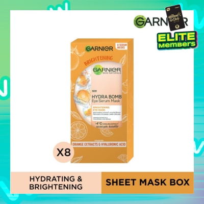GARNIER Hydra Bomb Eye Serum Mask Brightening Eye Mask with Hyaluronnic Acid & Orange Extracts (Reduces Eye_bags Dark Circles) 8s