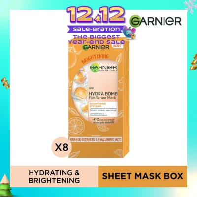 GARNIER Hydra Bomb Eye Serum Mask Brightening Eye Mask with Hyaluronnic Acid & Orange Extracts (Reduces Eye_bags Dark Circles) 8s