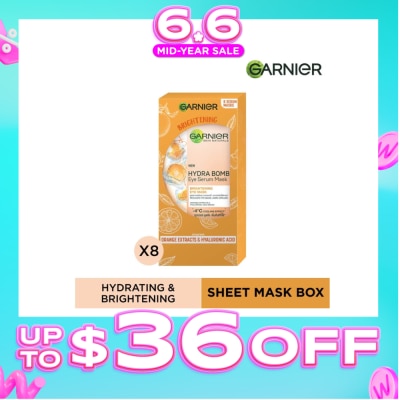 GARNIER - Hydra Bomb Eye Serum Mask Brightening Eye Mask with Hyaluronnic Acid & Orange Extracts (Reduces Eye_bags Dark Circles) 8s