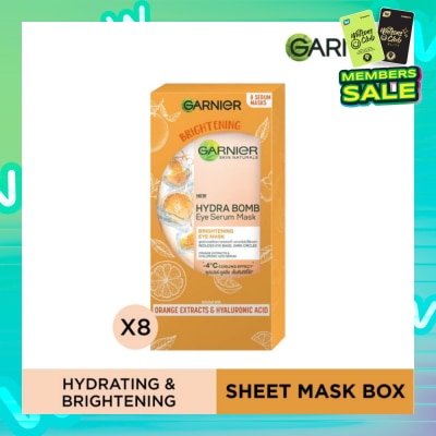 GARNIER Hydra Bomb Eye Serum Mask Brightening Eye Mask with Hyaluronnic Acid & Orange Extracts (Reduces Eye_bags Dark Circles) 8s