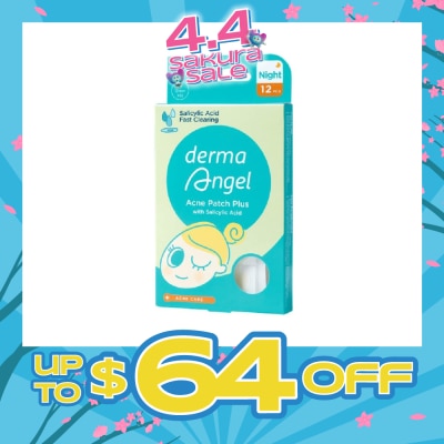 DERMA ANGEL - Acne Patch Plus with Salicylic Acid Fast Clearing Ultra Thin Edge (Easy Removal) Night 12s