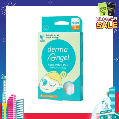 DERMA ANGEL Acne Patch Plus with Salicylic Acid Fast Clearing Ultra Thin Edge (Easy Removal) Night 12s