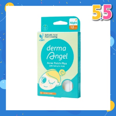 DERMA ANGEL Acne Patch Plus with Salicylic Acid Fast Clearing Ultra Thin Edge (Easy Removal) Night 12s