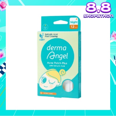DERMA ANGEL Acne Patch Plus with Salicylic Acid Fast Clearing Ultra Thin Edge (Easy Removal) Night 12s