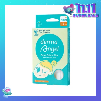 DERMA ANGEL Acne Patch Plus with Salicylic Acid Fast Clearing Ultra Thin Edge (Easy Removal) Night 12s