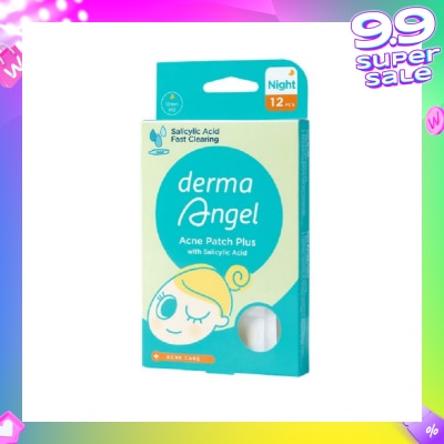 DERMA ANGEL Acne Patch Plus with Salicylic Acid Fast Clearing Ultra Thin Edge (Easy Removal) Night 12s