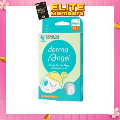 DERMA ANGEL Acne Patch Plus with Salicylic Acid Fast Clearing Ultra Thin Edge (Easy Removal) Night 12s