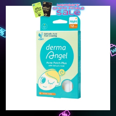 DERMA ANGEL Acne Patch Plus with Salicylic Acid Fast Clearing Ultra Thin Edge (Easy Removal) Night 12s