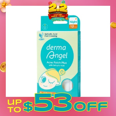 DERMA ANGEL Acne Patch Plus with Salicylic Acid Fast Clearing Ultra Thin Edge (Easy Removal) Night 12s