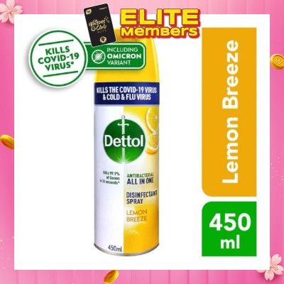 DETTOL Anti-Bacterial Disinfectant Spray Lemon Breeze (Kills 99.9% Germs) 450ml