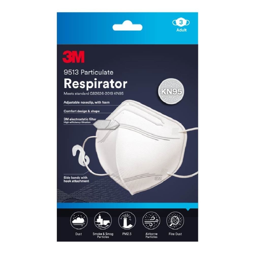 KN95 Easy to Wear Non Valve 9513 Particulate Respirator Adult White 3s