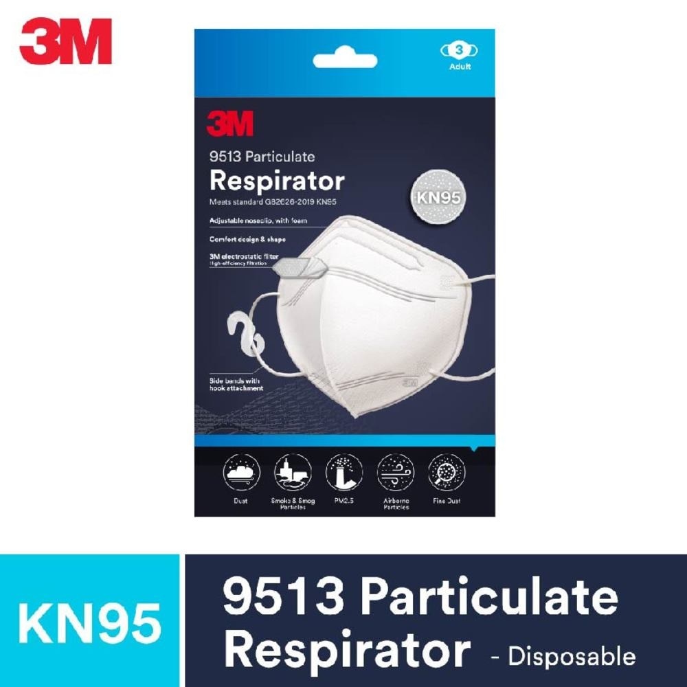 KN95 Easy to Wear Non Valve 9513 Particulate Respirator Adult White 3s