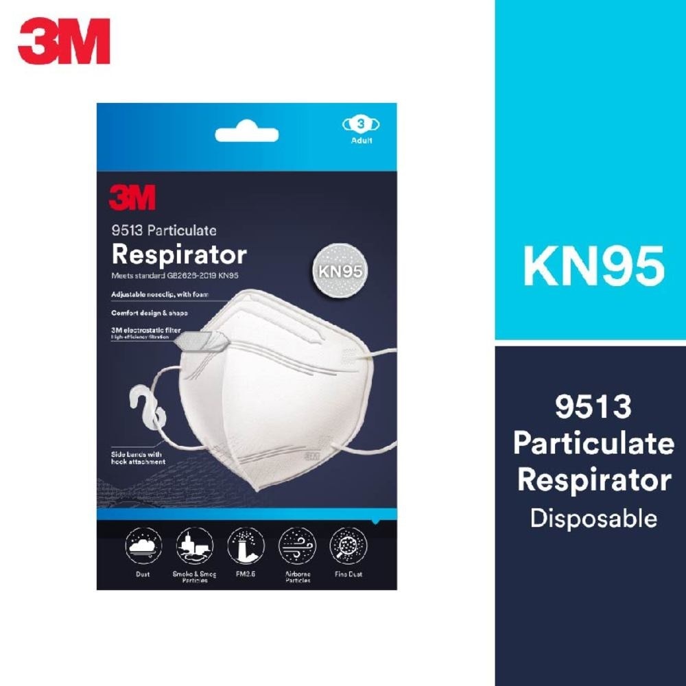 KN95 Easy to Wear Non Valve 9513 Particulate Respirator Adult White 3s