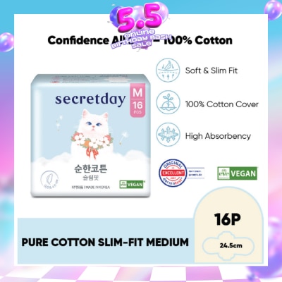 SECRET DAY - Pure Cotton Slim-Fit Medium (M) 24.5cm Sanitary Pad 16s