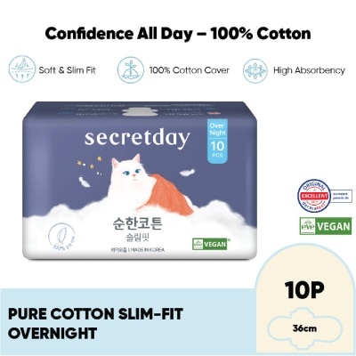 SECRET DAY - Pure Cotton Slim-Fit Overnight 36cm Sanitary Pad 10s
