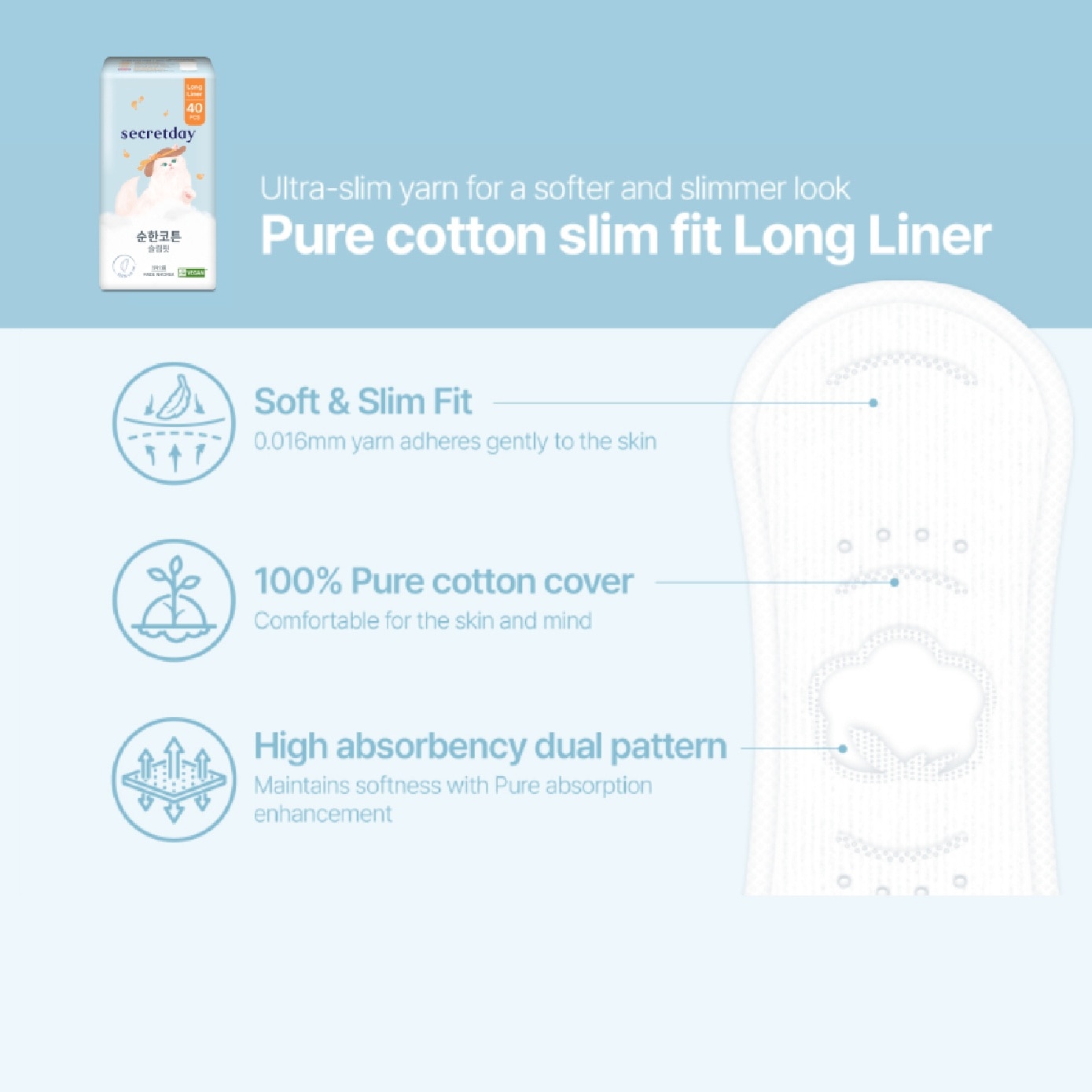 Pure Cotton Slim-Fit Long Liner 18cm 40s