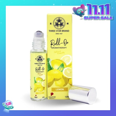 THREE STAR BRAND Aromatherapy Medicated Roll-On Natural Non-Oily Lemon (Relieves Nausea Nourishes Skin Uplift Mood) 10ml