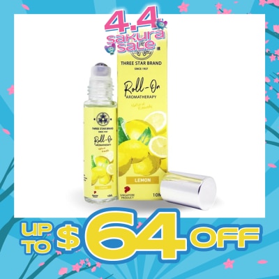 THREE STAR BRAND - Aromatherapy Medicated Roll-On Natural Non-Oily Lemon (Relieves Nausea Nourishes Skin Uplift Mood) 10ml