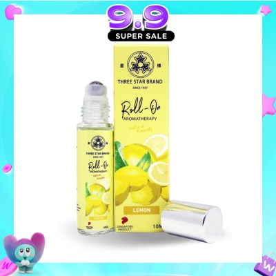 THREE STAR BRAND - Aromatherapy Medicated Roll-On Natural Non-Oily Lemon (Relieves Nausea Nourishes Skin Uplift Mood) 10ml image