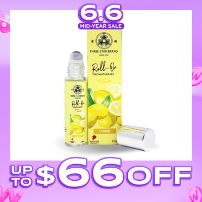 THREE STAR BRAND - Aromatherapy Medicated Roll-On Natural Non-Oily Lemon (Relieves Nausea Nourishes Skin Uplift Mood) 10ml