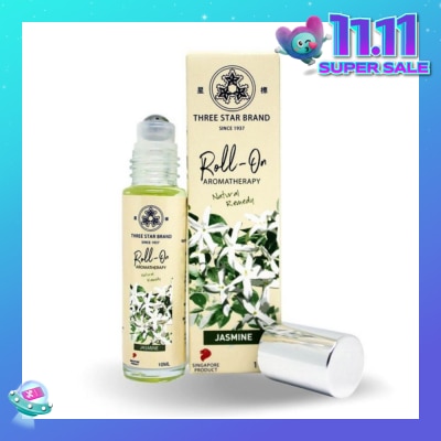 THREE STAR BRAND Aromatherapy Medicated Roll-On Natural Remedy Jasmine (Relieves Anxiety Eases Pain Alleviates Dry Skin) 10ml