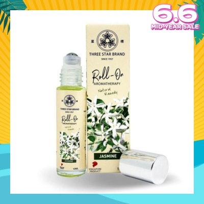 THREE STAR BRAND Aromatherapy Medicated Roll-On Natural Remedy Jasmine (Relieves Anxiety Eases Pain Alleviates Dry Skin) 10ml
