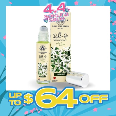 THREE STAR BRAND - Aromatherapy Medicated Roll-On Natural Remedy Jasmine (Relieves Anxiety Eases Pain Alleviates Dry Skin) 10ml