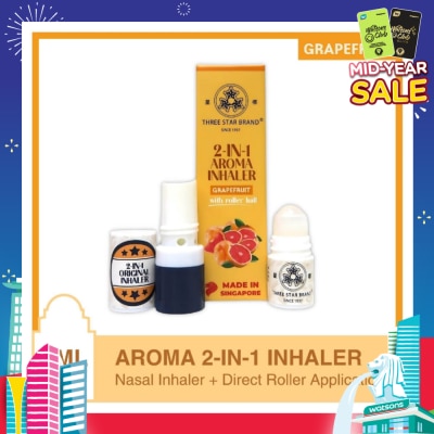 THREE STAR BRAND Aroma Inhaler 2-in-1 Grapefruit 2ml
