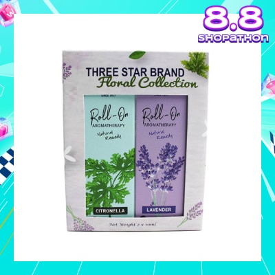 THREE STAR BRAND Aromatherapy Roll-On Natural Remedy Floral Scent Collection Gift Set consist Lavender Roll-On 10ml + Citronella Roll-On 10ml