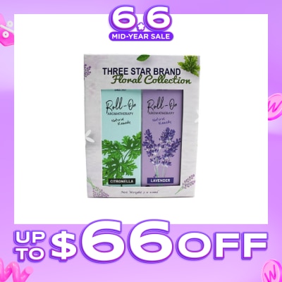 THREE STAR BRAND - Aromatherapy Roll-On Natural Remedy Floral Scent Collection Gift Set consist Lavender Roll-On 10ml + Citronella Roll-On 10ml