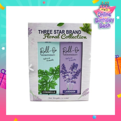 THREE STAR BRAND Aromatherapy Roll-On Natural Remedy Floral Scent Collection Gift Set consist Lavender Roll-On 10ml + Citronella Roll-On 10ml