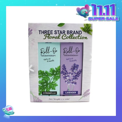 THREE STAR BRAND Aromatherapy Roll-On Natural Remedy Floral Scent Collection Gift Set consist Lavender Roll-On 10ml + Citronella Roll-On 10ml