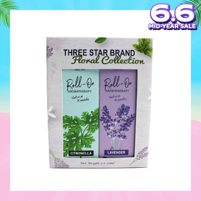 THREE STAR BRAND Aromatherapy Roll-On Natural Remedy Floral Scent Collection Gift Set consist Lavender Roll-On 10ml + Citronella Roll-On 10ml