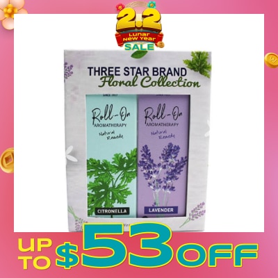 THREE STAR BRAND Aromatherapy Roll-On Natural Remedy Floral Scent Collection Gift Set consist Lavender Roll-On 10ml + Citronella Roll-On 10ml
