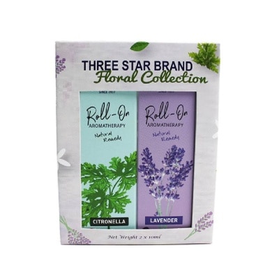 THREE STAR BRAND Aromatherapy Roll-On Natural Remedy Floral Scent Collection Gift Set consist Lavender Roll-On 10ml + Citronella Roll-On 10ml