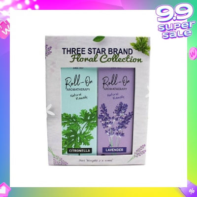THREE STAR BRAND Aromatherapy Roll-On Natural Remedy Floral Scent Collection Gift Set consist Lavender Roll-On 10ml + Citronella Roll-On 10ml