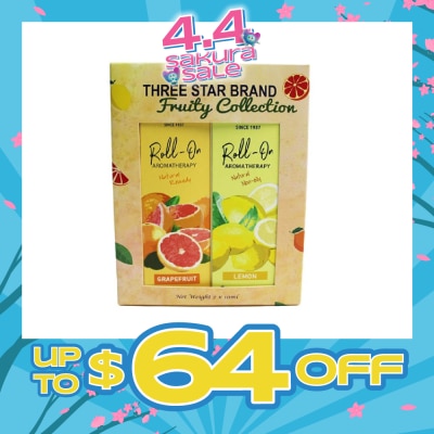 THREE STAR BRAND - Aromatherapy Roll-On Natural Fruity Scent Collection Gift Set consist Roll-On Grapefruit 10ml + Roll-On Non-Oily Lemon 10ml