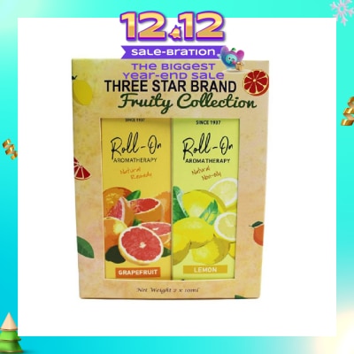 THREE STAR BRAND Aromatherapy Roll-On Natural Fruity Scent Collection Gift Set consist Roll-On Grapefruit 10ml + Roll-On Non-Oily Lemon 10ml