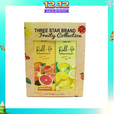 THREE STAR BRAND Aromatherapy Roll-On Natural Fruity Scent Collection Gift Set consist Roll-On Grapefruit 10ml + Roll-On Non-Oily Lemon 10ml