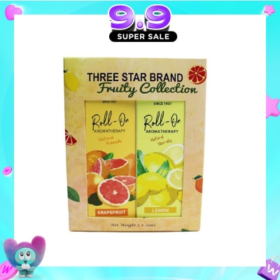 THREE STAR BRAND - Aromatherapy Roll-On Natural Fruity Scent Collection Gift Set consist Roll-On Grapefruit 10ml + Roll-On Non-Oily Lemon 10ml image