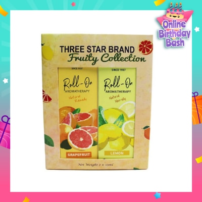 THREE STAR BRAND Aromatherapy Roll-On Natural Fruity Scent Collection Gift Set consist Roll-On Grapefruit 10ml + Roll-On Non-Oily Lemon 10ml