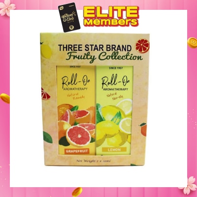 THREE STAR BRAND Aromatherapy Roll-On Natural Fruity Scent Collection Gift Set consist Roll-On Grapefruit 10ml + Roll-On Non-Oily Lemon 10ml
