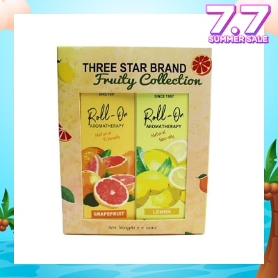 THREE STAR BRAND Aromatherapy Roll-On Natural Fruity Scent Collection Gift Set consist Roll-On Grapefruit 10ml + Roll-On Non-Oily Lemon 10ml