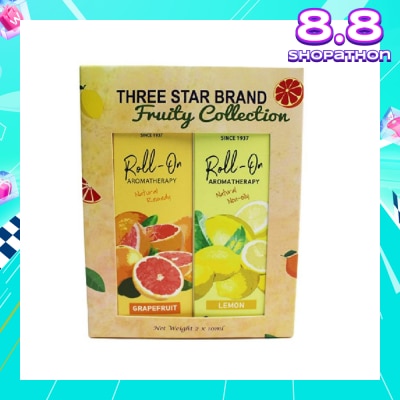THREE STAR BRAND Aromatherapy Roll-On Natural Fruity Scent Collection Gift Set consist Roll-On Grapefruit 10ml + Roll-On Non-Oily Lemon 10ml
